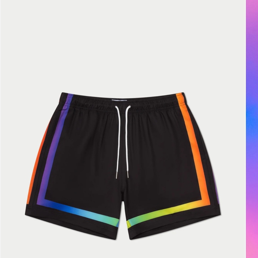 Black and Rainbow Trim Bathing Suit
